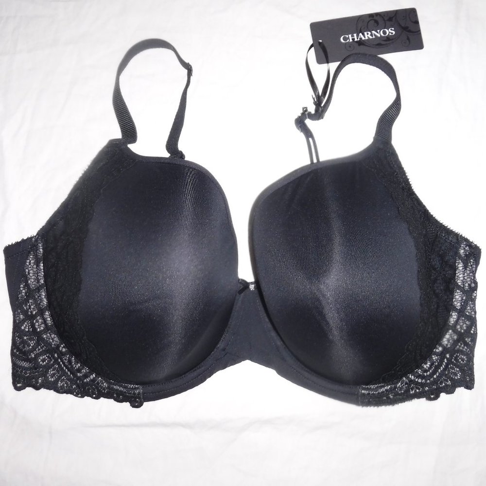 NWT Charnos Rhapsody Black w/ Lace T Shirt Bra UK sz 40F USA 40E